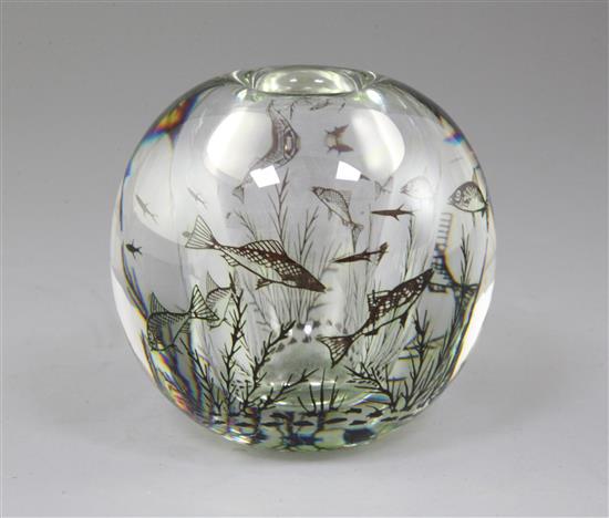Edward Hald (1883-1980) for Orrefors. A Graal glass paperweight vase, c.1955, height 11cm